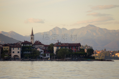 马祖尔湖,斯特雷萨镇,自然,湖岸,水平画幅,建筑,无人,全景,欧洲,早晨