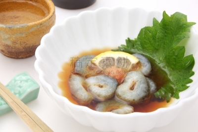 海参,日本食品,日本青酒,醋,水平画幅,开胃品,弓步,白色背景,海产,小吃