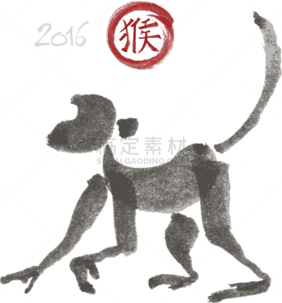 猴年,2016,猴子,墨水和刷子,猿,汉字,十二生肖,亚洲,红色,春节
