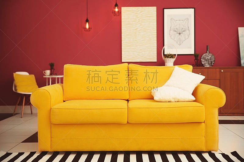 沙发,室内,住宅房间,极简构图,水平画幅,无人,黄色,乌克兰,平坦的,家具
