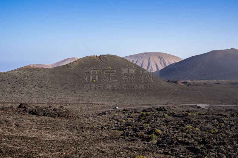 汽车,timanfaya national park,火山,山脉,路,兰萨罗特岛,西班牙,黑色,交通,行星