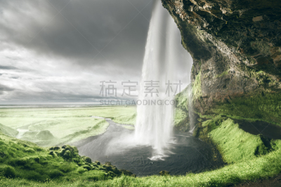 瀑布,夏天,冰岛国,seljalandsfoss waterfall,水,天空,水平画幅,能源,无人,户外