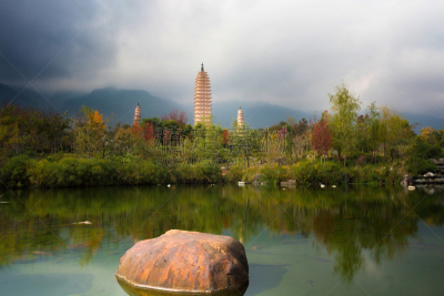 崇圣寺三塔,旅游目的地,水平画幅,无人,宝塔,白昼,云南省,摄影