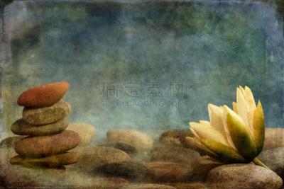 石头,莲花坐式,绘画插图,异国情调,仅一朵花,鹅卵石,柱状岩石