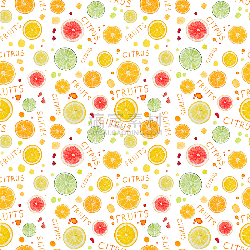 柑橘属,水彩画,四方连续纹样,素食,绘画插图,维生素,果汁,柠檬,清新,葡萄柚