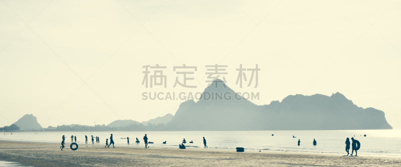 泰国,海滩,仅成年人,华欣,巴蜀,水平画幅,早晨,旅行者,夏天,户外