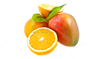 橙子,芒果,水平画幅,绿色,橙色,水果,无人,有机食品,生食,熟的
