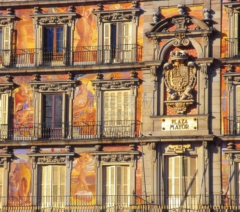 Painted façade of the Plaza Mayor, Madrid