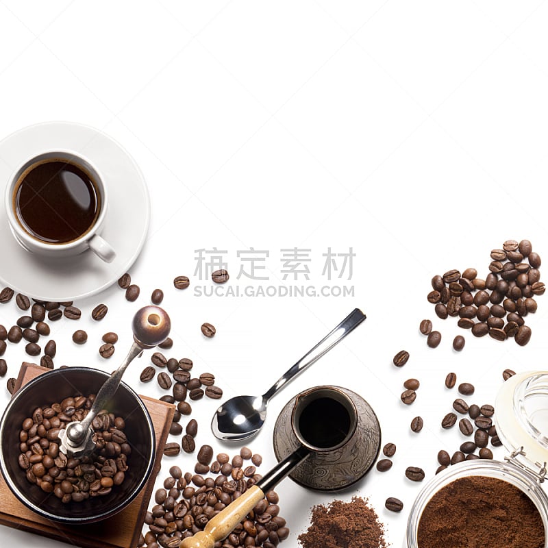 咖啡,白色背景,褐色,芳香的,透过窗户往外看,茶碟,饮料,特写,在上面,白色