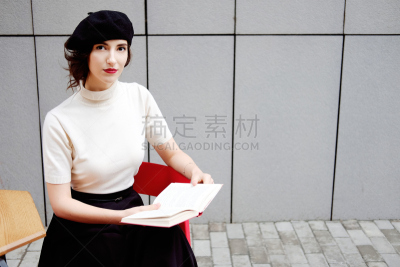 贝雷帽,女人,黑色,教师,古典式,衣服,复古风格,咖啡馆,读书