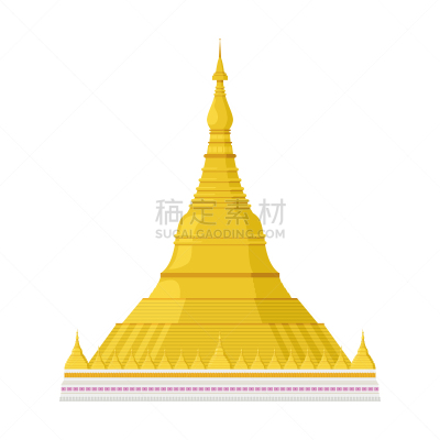 仰光,瑞光大金塔,缅甸,绘画插图,矢量,分离着色,以前的,白色背景,国际著名景点,国内著名景点