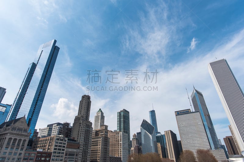 芝加哥市,城市天际线,一诚广场,慎行广场二号大厦,aon center,斯墨菲斯通大楼,芝加哥鲁普商业区,天空,水平画幅,建筑