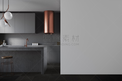 厨房,灶台,墙,黑色,灰色,新的,水平画幅,别墅,郊区,无人