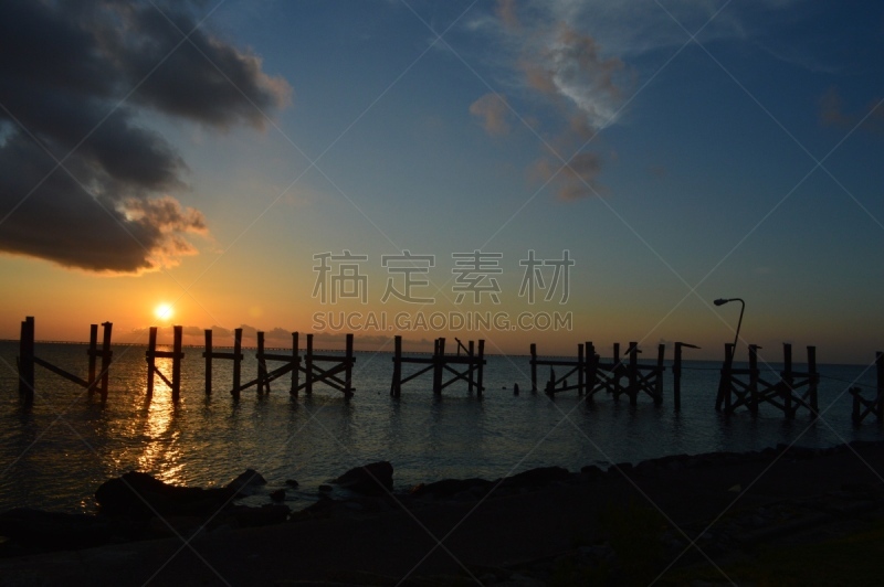 湖,路易斯安那州,纽奥尔良,水,水平画幅,码头,无人,古老的,户外,云景