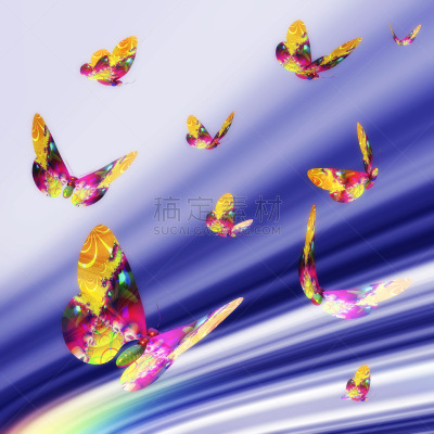蝴蝶,天空,形状,绘画插图,轻的,计算机制图,计算机图形学,方形画幅,三维图形,动物