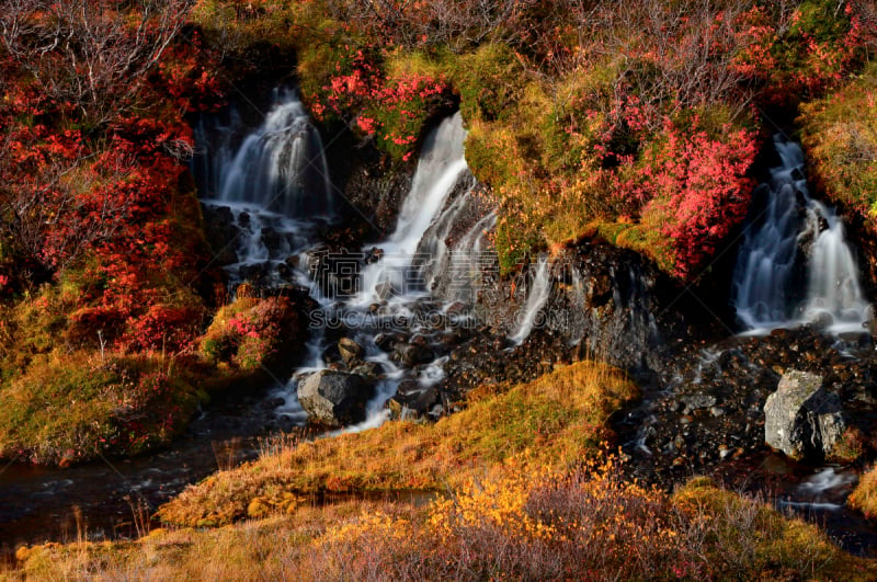 冰岛国,瀑布,秋天,地形,色彩鲜艳,hraunfossar,熔岩,水,美,水平画幅