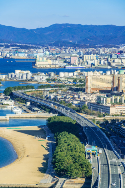 日本,城市天际线,航拍视角,城镇景观,黄昏,公路,现代,户外,建筑,市区