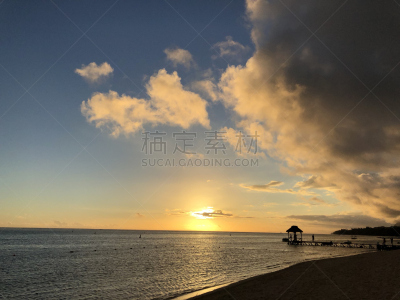 毛里求斯,热带气候,桨叉架船,云,黄昏,印度洋,自然美,海岸线,泻湖,背景