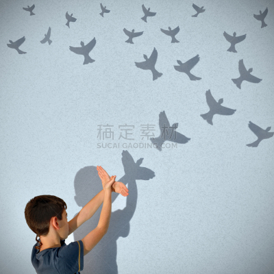 皮影偶,阴影,鸟类,进行中,青春期前儿童,男性,想法,部分,童年,男孩