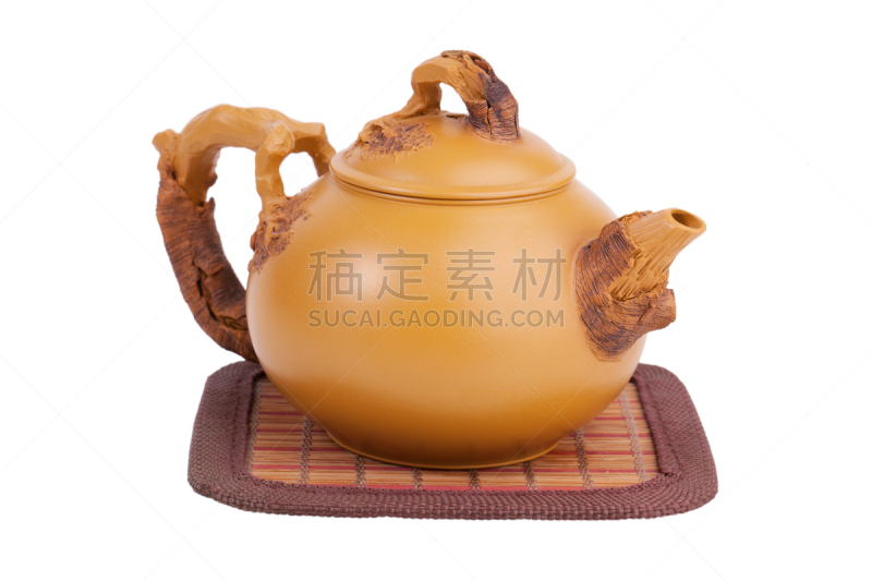 粘土,茶,茶壶,酿酒厂,烧水壶,餐具,水平画幅,无人,手艺,白色背景