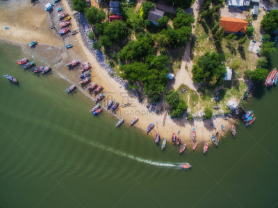 泰国,船,航拍视角,渔镇,水,公园,度假胜地,水平画幅,海港,海岸地形
