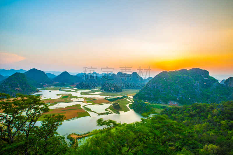 喀斯特,地形,云,黄昏,著名景点,自然美,海岸线,中国,夏天,户外