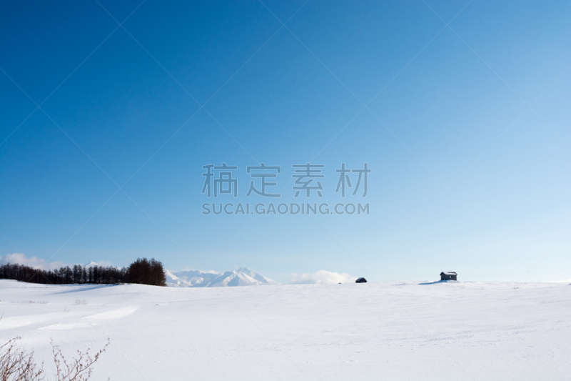 天空,冬天,蓝色,陆地,留白,里山,水平画幅,山,雪,无人