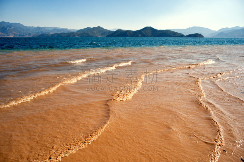 泸沽湖,云南省,中国,风景,天空,水平画幅,地形,无人,海港,蓝色