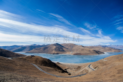 湖,yamdrok yamtso,自然,天空,灵性,褐色,高原,水平画幅,山