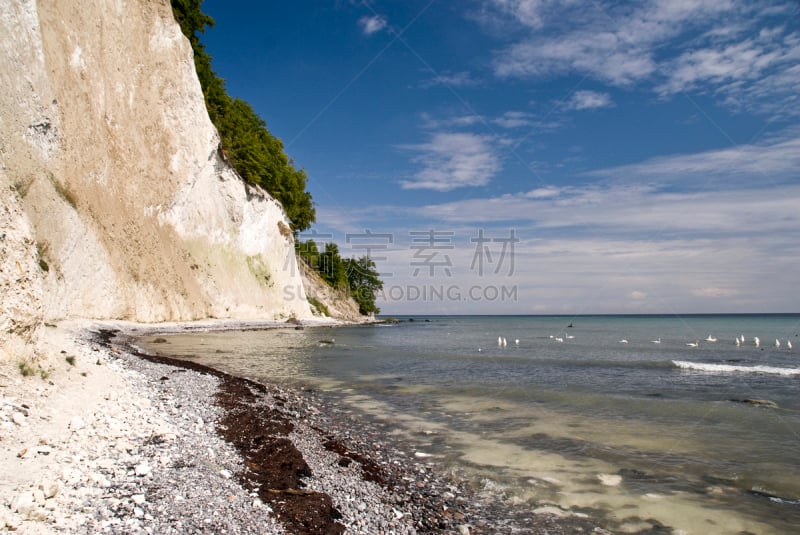 ,岛,水,水平画幅,海岸地形,云景,波罗的海,白色,吕根岛,海滩