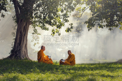 两个人,佛,在下面,阳光光束,概念,天空,光,男性,雕塑,节日