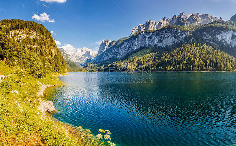湖,非凡的,阿尔卑斯山脉,蓝色,山谷,居住区,度假胜地,戈绍,上奥地利州,云