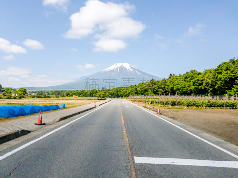 日本,富士山,路,看风景,天空,雪,早晨,夏天,湖,草