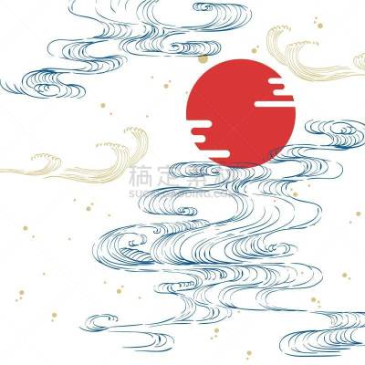 模板,波浪,背景,日本,海洋,矢量,手,线条,传统,云