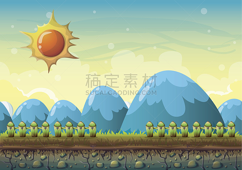 背景 卡通 自然 矢量 地形 多层效果 部分 平面图形 草 四方连续纹样图片素材下载 稿定素材