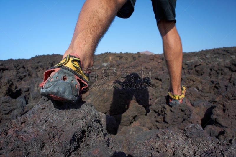 特写,熔岩,足,滑板公园,田地,男人,熔岩平原,timanfaya national park,兰萨罗特岛,台阶