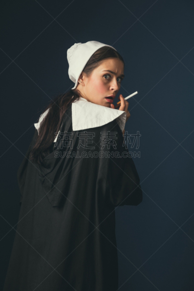 中世纪时代,修女,青年女人,接力赛,秘密,胸衣,砖,肖像,私密,复古风格