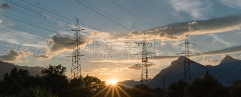 山,桅,电力线,地形,电缆,天空,萨尔甘斯,水平画幅,云,能源