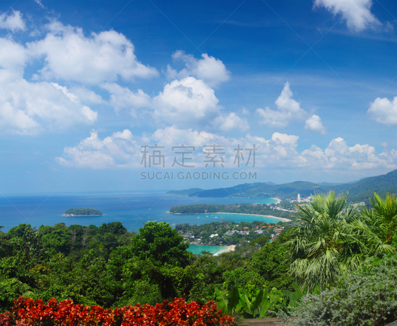 普吉岛,水,天空,枝繁叶茂,沙子,卡塔琳娜斯雷波特尼克,夏天,棕榈树,海滩,热带气候