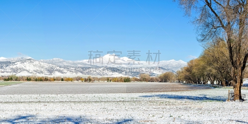 朗斯峰,山,科罗拉多州,卫生,前山脉,水平画幅,雪,无人,全景,户外