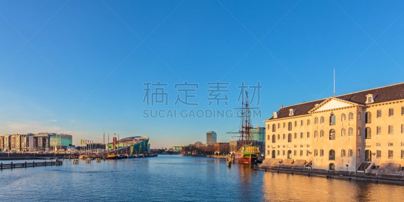 阿姆斯特丹,全景,建筑外部,海洋博物馆,纪念碑,水,外立面,客船,水平画幅,无人