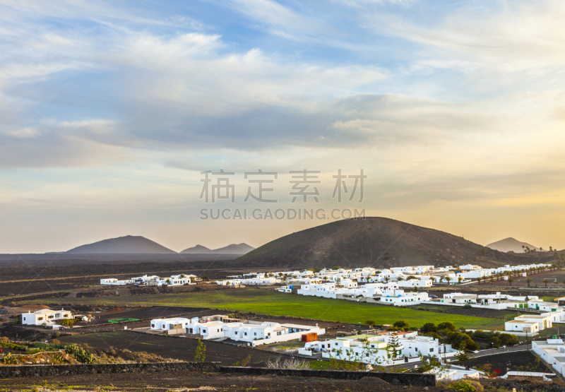 兰萨罗特岛,乡村,在上面,timanfaya national park,天空,水平画幅,无人,大西洋群岛,户外,热带气候