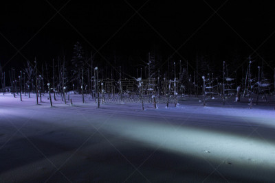 湖,夜晚,美瑛町,正下方视角,贺卡,雪,池塘,烙心蓝池,深雪,背景