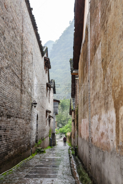 兴平,阳朔,狭窄的,街道,雨季,巷,湿,旅途,垂直画幅,墙