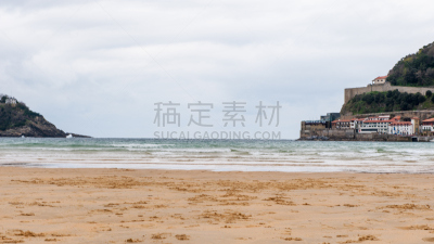 地形,西班牙,自然美,洛杉矶县,海湾,圣塞瓦斯蒂安,水平画幅,山,沙子,无人