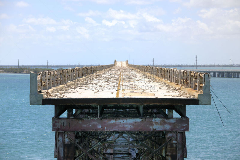 古老的,桥,巴伊亚宏达州立公园,佛罗里达群岛,bahia honda key,基韦斯特,空的路,水,水平画幅,无人