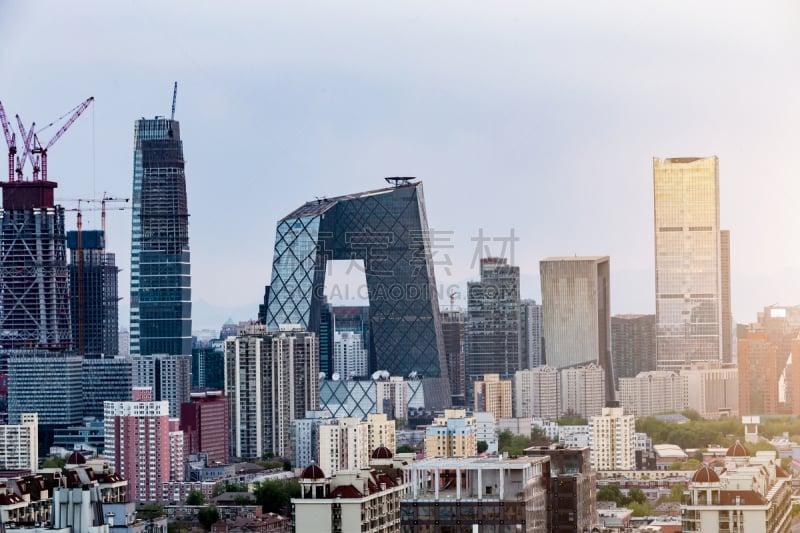 北京,中央电视台总部大楼,天空,水平画幅,高视角,夜晚,无人,户外,都市风景,现代