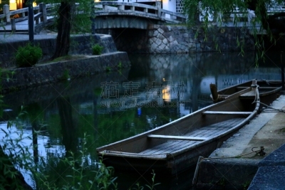 船,水,水平画幅,黎明,无人,传统,日本,仓敷美观地区,摄影,旅行