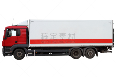 卡车,红色,重的,水平画幅,无人,侧面像,巨大的,陆用车,白色背景,背景分离