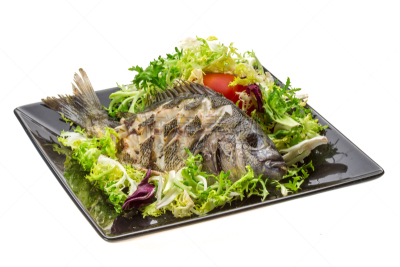 罗非鱼,格子烤肉,沙拉,蔬菜,配方,清新,装饰菜,食品,柠檬,餐具